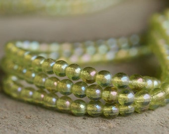 Czech Glass Bead Olivine Luster Iris 4mm Druk : 100 pc