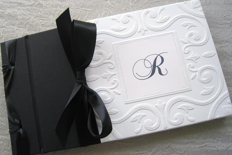 Wedding Guest Book Black and White Monogram Classic Style