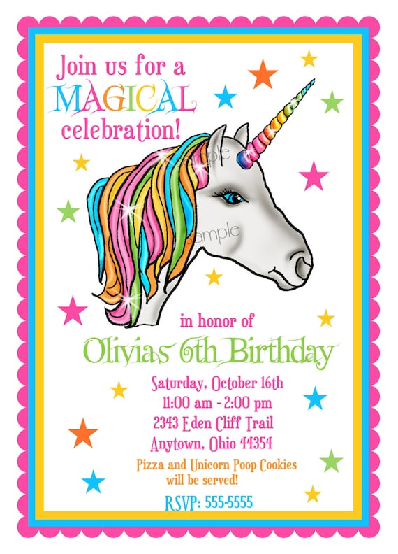 Unicorn Invitations Unicorn Birthday Party Invitations