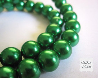 Pearls Emerald Green - 1 Strand of Pearl Beads - 10mm - Glass