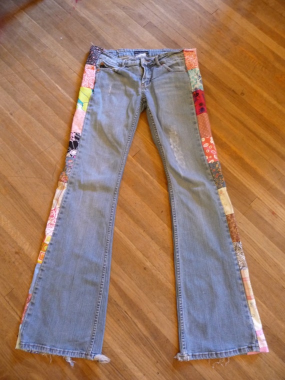 Handmade Patchwork Leg Jeans Pants Unique by hippiehousedesigns