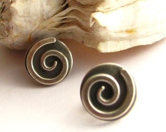 Sterling Silver Earrings, Small Spiral Earrings, Post Earrings, Contemporary Earring, Modern Metalwork Earrings, Unisex Silver Stud Earrings