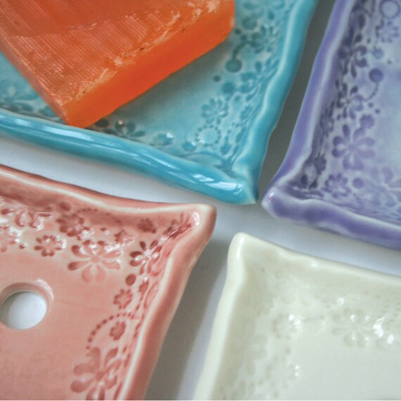 Porcelain Soap Dish with floral pattern and drainage by joheckett