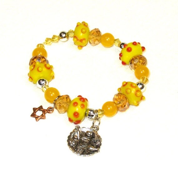 Beaded Passover Charm Bracelet - Yellow