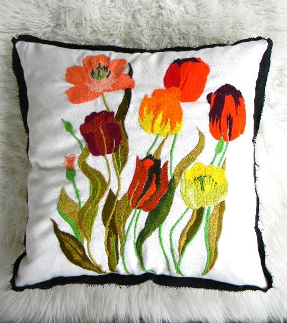 SALE vintage flower embroidered reversible pillow cover