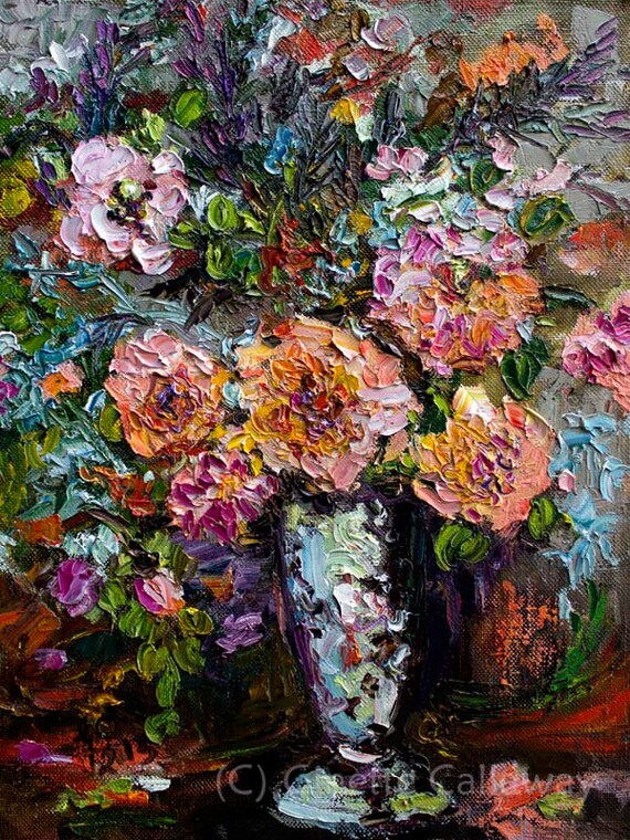 Heirloom Roses Still life Fine Art  Modern Impressionist Original Oil Painting by Ginette Callaway