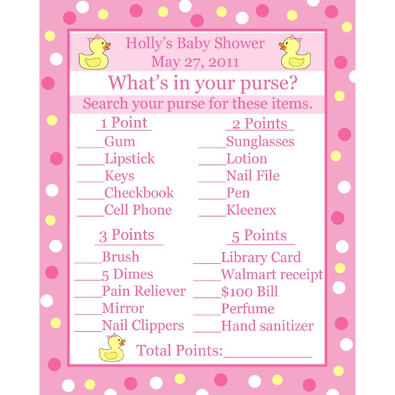 directions shower game baby Purse Whats Ducky Baby Your Shower Cards In 24 Rubber Game Game PINK