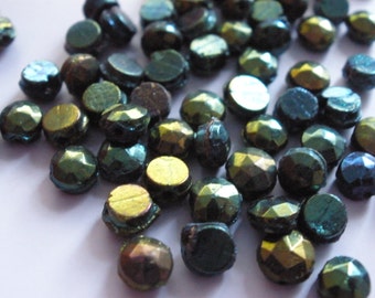 Vintage Glass Beads (16) Rare Iris AB Sew on Nailhead Beads