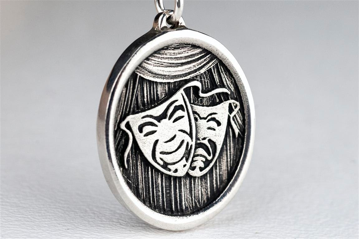 Drama Mask Necklace Custom Sterling Silver Jewelry