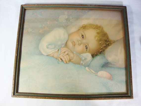 Items similar to vintage baby lithograph nursery print annie benson ...