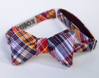 plum and mustard freestyle bow tie for men