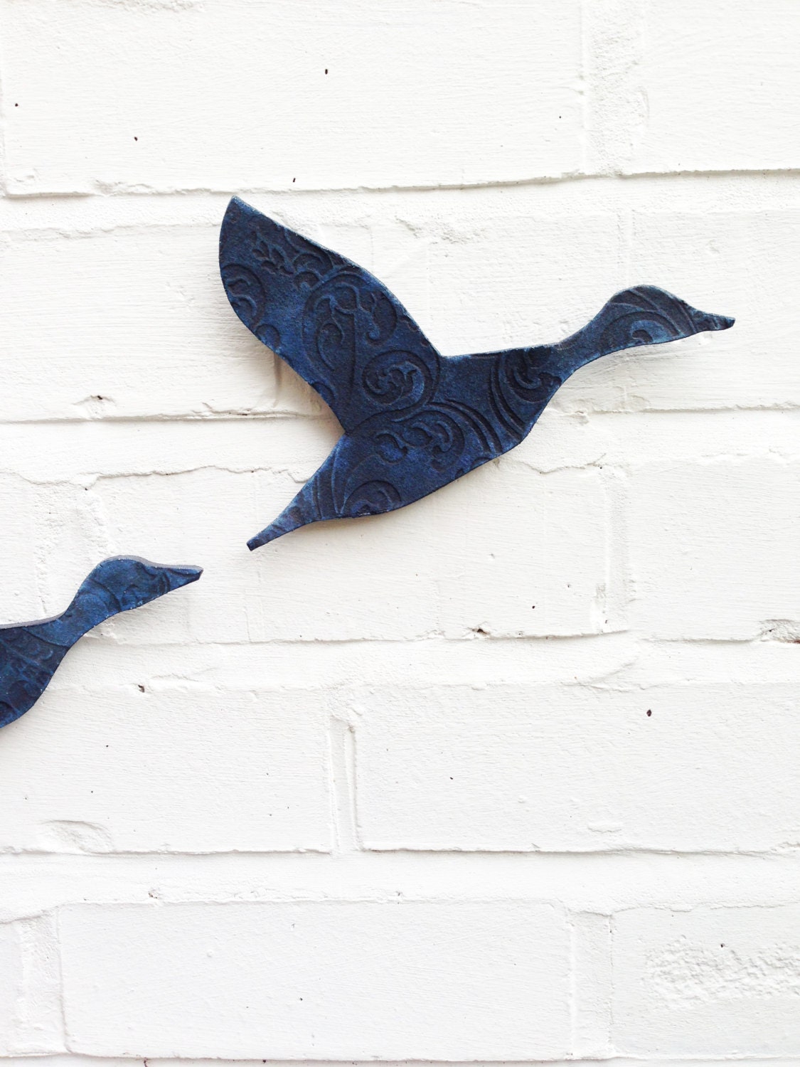 Ceramic wall art Flying ducks Flock Set of two Cream and brown