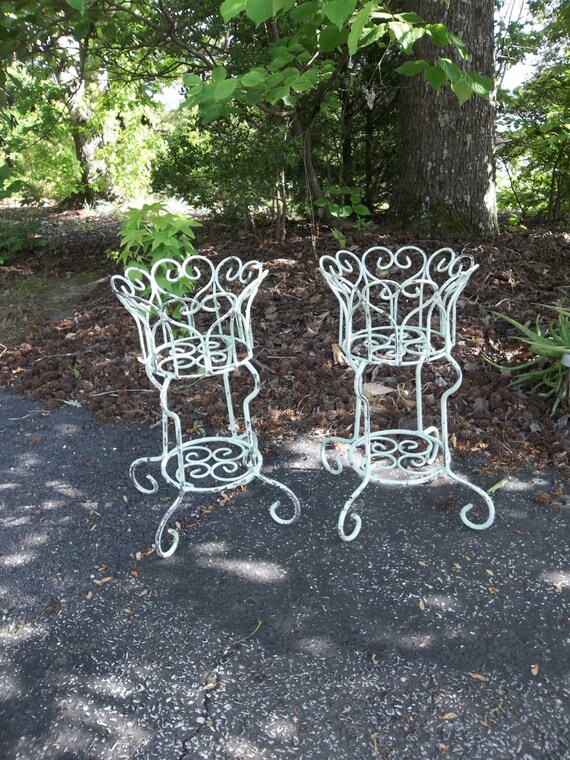 Items similar to RESERVE Vintage Garden Decor Wrought Iron Plant Stands