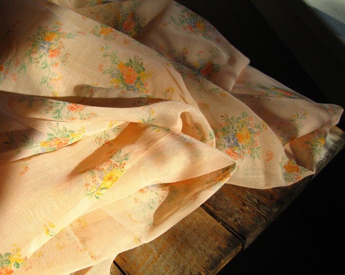 vintage sheer cotton floral fabric in pink