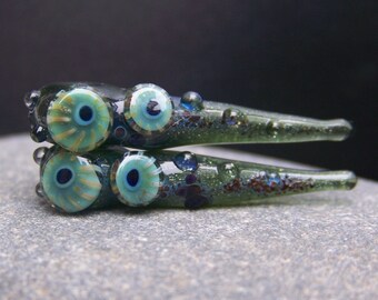 MruMru handmade lampwork beads, earring pair set. Boro ORGANIC murrini spikes. Sra