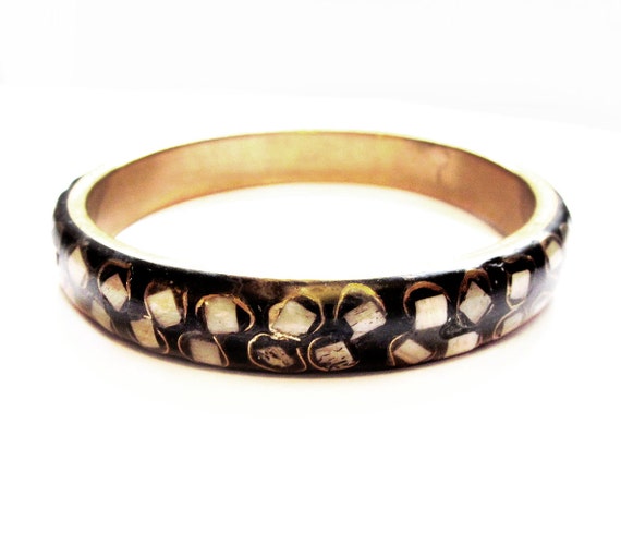 Handmade Brass Bangle Bracelet Bone Inlay