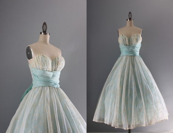 1950s Party Dress Vintage 50s Ethereal Blue Prom Dress