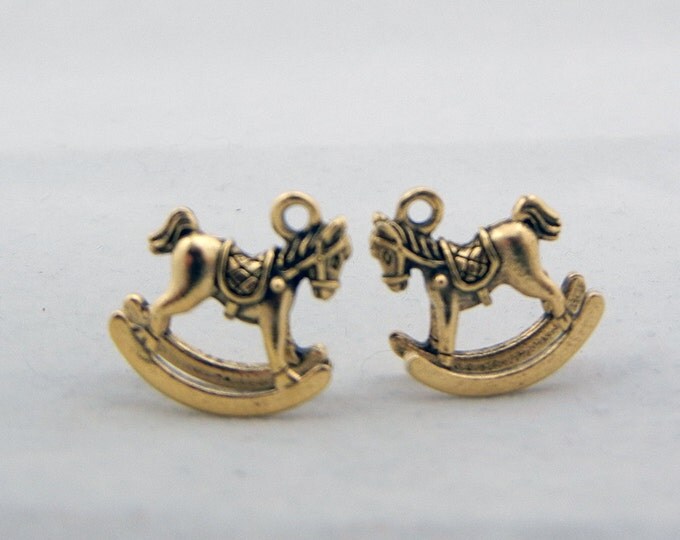 Pair of Gold-tone Pewter Rocking Horse Charms
