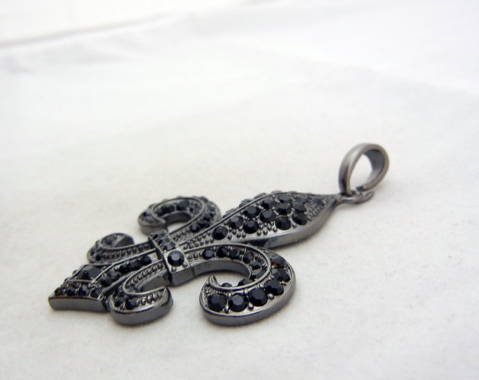 Hematite Fleur de Lis Pendant Black Rhinestones