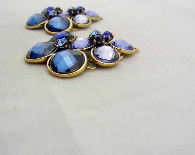 Pair of Faceted Blue Gold-tone Drop Charms