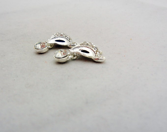 Pair of Rhinestone Fox Head Charms Silver-tone