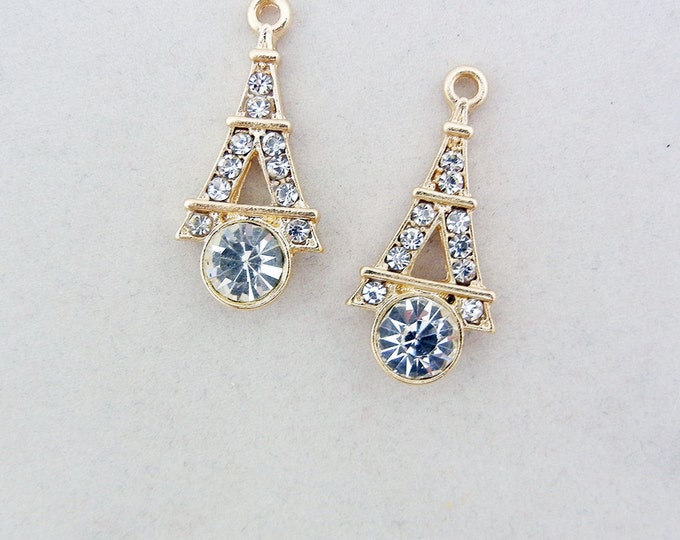 Pair of Gold-tone Rhinestone Eiffel Tower Charms