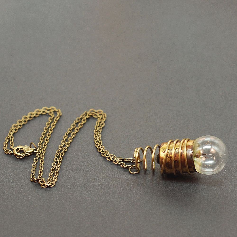 Steampunk Jewelry Brass Industrial Light Bulb Necklace