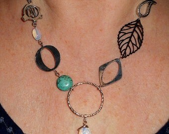 Boho necklace, asymmetric necklace, abstract necklace, boho chic jewelry, unique necklaces for women, gift, silver link jewelry