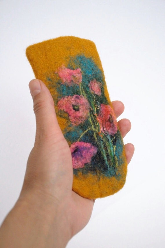Felted Eyeglass Case Simple poppies SALE
