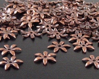 Brass Copper Bead Cap 100 Antique Copper Flower Victorian 6 point Tiny Bendable 7.5mm (1118cap07c1)xz