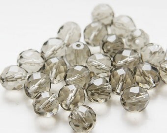 25pcs Czech Fire Polish Faceted Round-Transparent Black Diamond 10mm (FP10058)