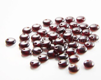 50pcs Czech Glass Beads - Lentils with One Hole - Garnet 6mm (9011) (L-132)