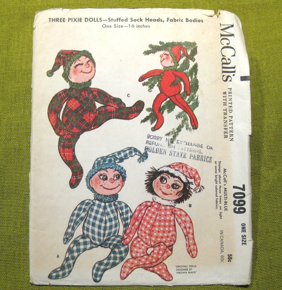 1960s Vintage Sewing Pattern - Pixi Dolls Christmas Elves - McCalls 7099 16 Inch Dolls