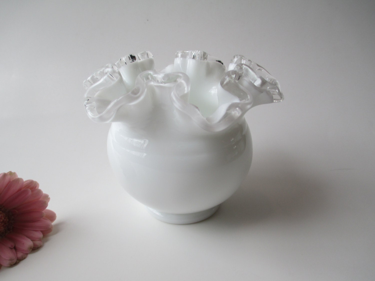 Vintage Fenton Milk Glass Silver Crest Vase