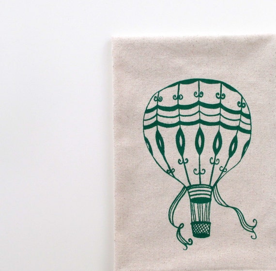 Cotton Kitchen Towel - Green Vintage Hot Air Balloon