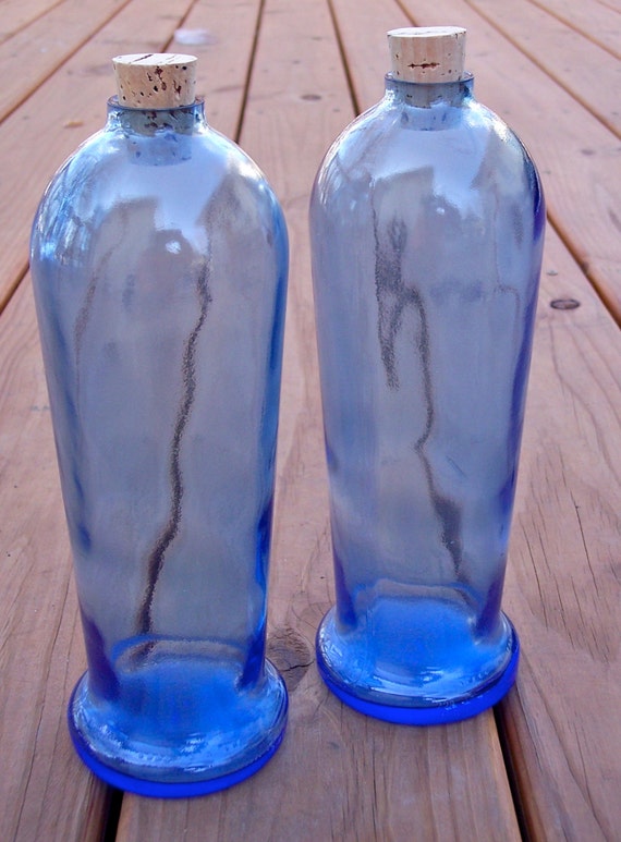 Blue Glass Liquor Bottle Flower Vase Kitchen Craft Storage