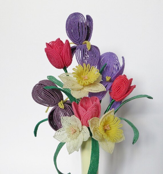 A Spring Fling French Beaded Flower Bouquet