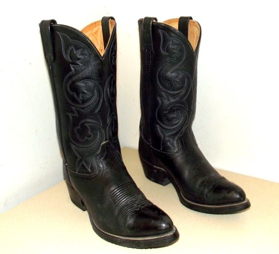 Rockin' Black Leather cowboy boots size 9.5 EE or cowgirl