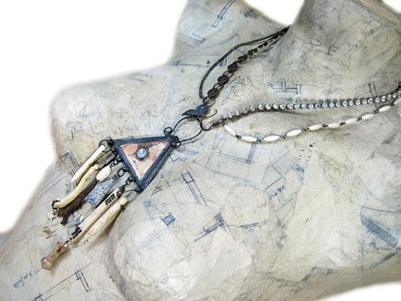 Bedlam. Pale Victorian Tribal Kuchi Assemblage Necklace with Bones.