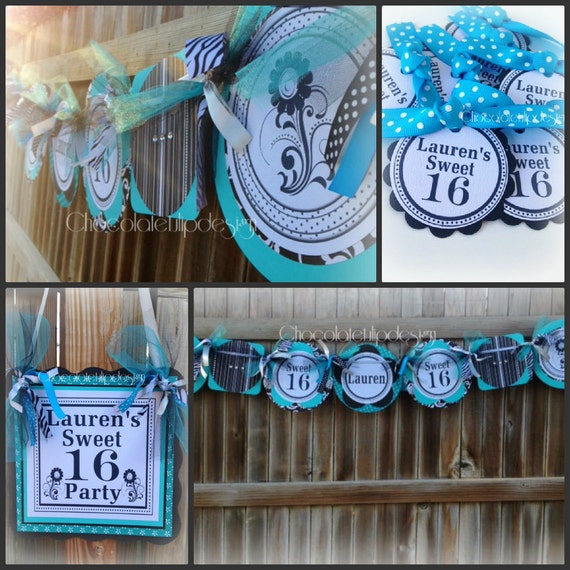 Items similar to 16th Birthday Banner Black Turquoise ...