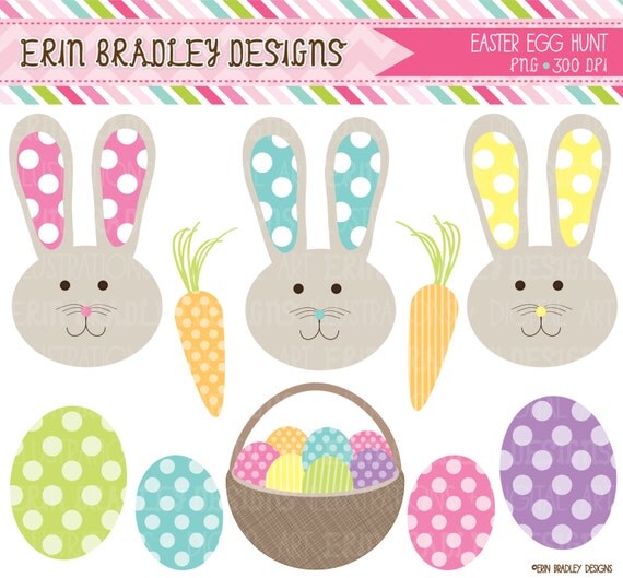 Easter Bunnies and Eggs Holiday Clipart Clip Art Personal & Commercial Use Il_570xn