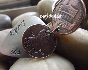 Lucky Us PICK Keychain with 2 PENNIES