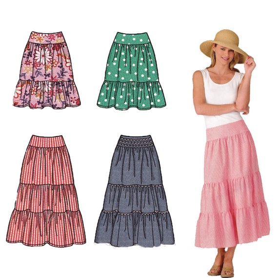 Womens Tiered Skirt Sewing Pattern Easy Summer Skirt Pattern