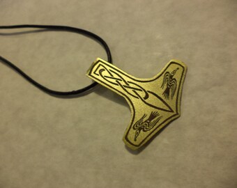 Etched brass Thor's Hammer pendant