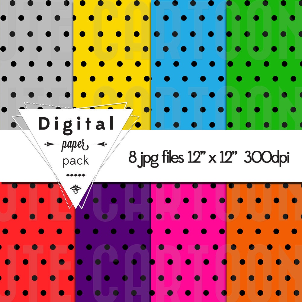 Polka dot Paper Pack 8 Printable Digital Scrapbooking Papers