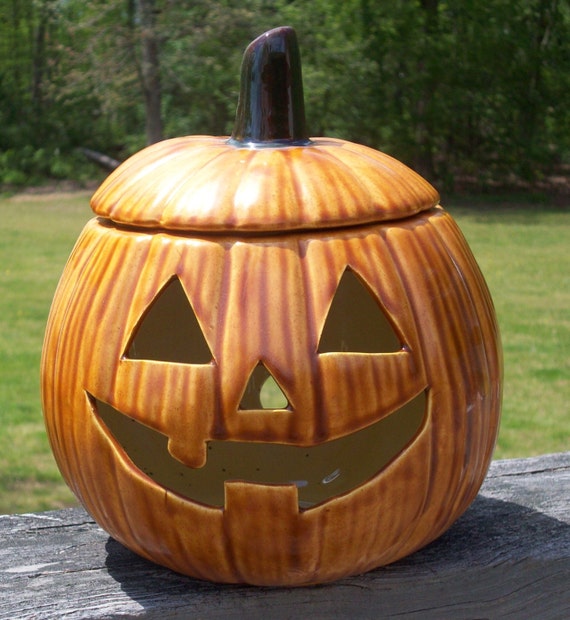 Ceramic Halloween Jack-O-Lantern Pumpkin Lamp Light by Ragdoll722