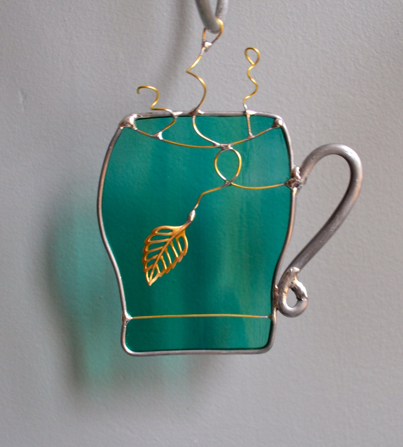 Drink your Green Tea Stained Glass Suncatcher