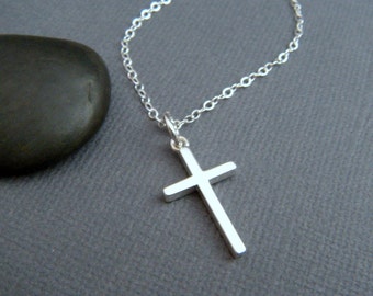 silver cross necklace. MEDIUM. sterling silver cross pendant. smooth finish. simple. minimalist necklace. christian jewelry. 3/4 inch