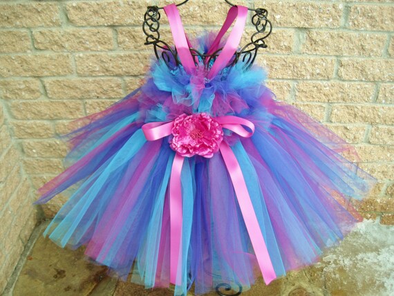 Items similar to FUCHSIA TURQUOISE PURPLE. Tutu Dress. Flower Girl Gown ...