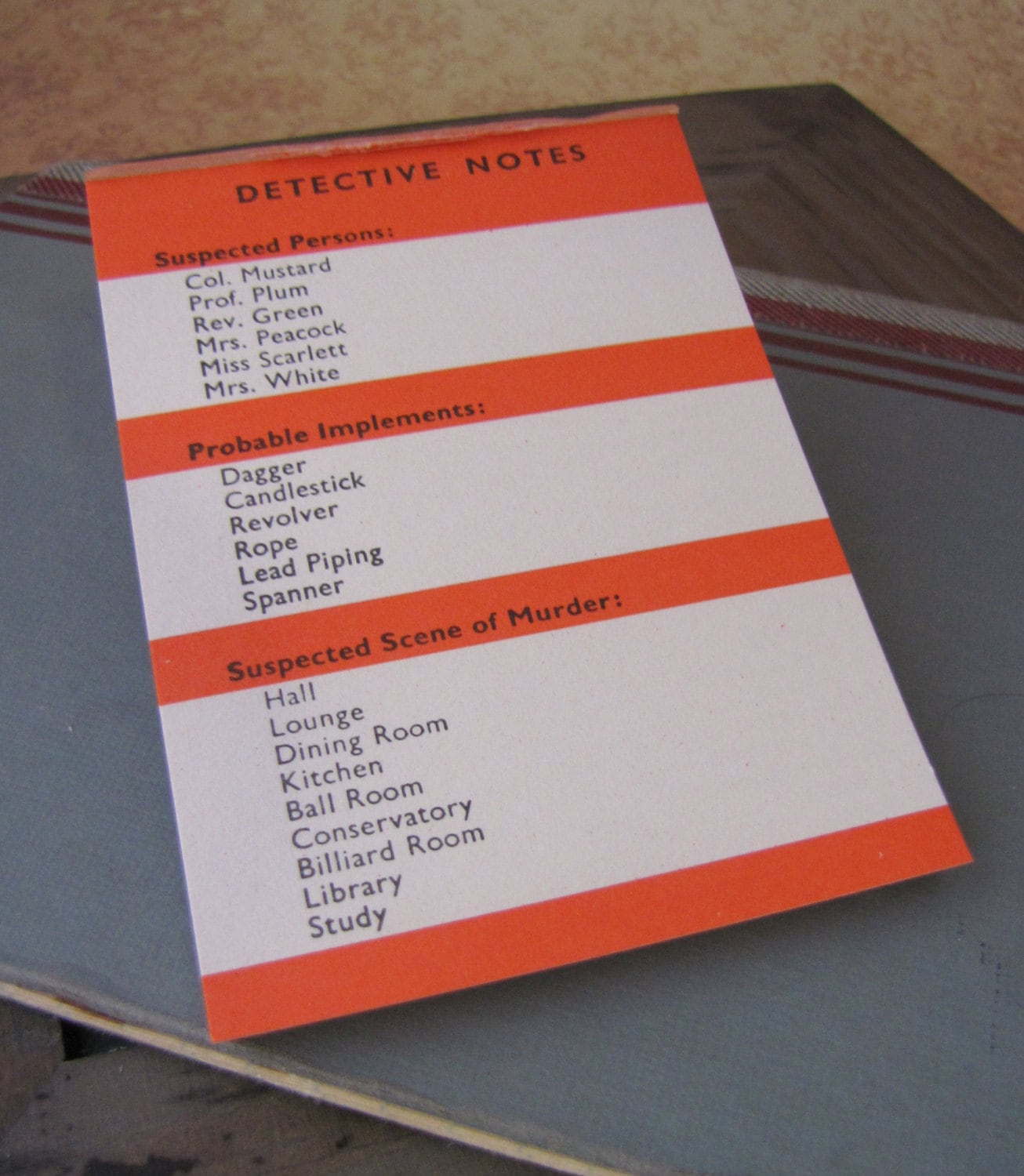 Vintage Clue Game Detective Note Booklet Set of 30 Cards
